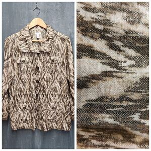 CHICO’S Utility Jacket Linen/Cotton Pockets Button Drawstring Size 1 Medium